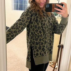 Lucky Brand Green Leopard Print Sweater